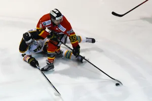 tz_hockey_duernten_20012018_jam10_preview_0 Vikings-Angreifer Mischa Rüegg Im Zweitliga-Derby gegen Illnau-Effretikons Thomas Korsch. (Archivfoto: Mirjam Müller)