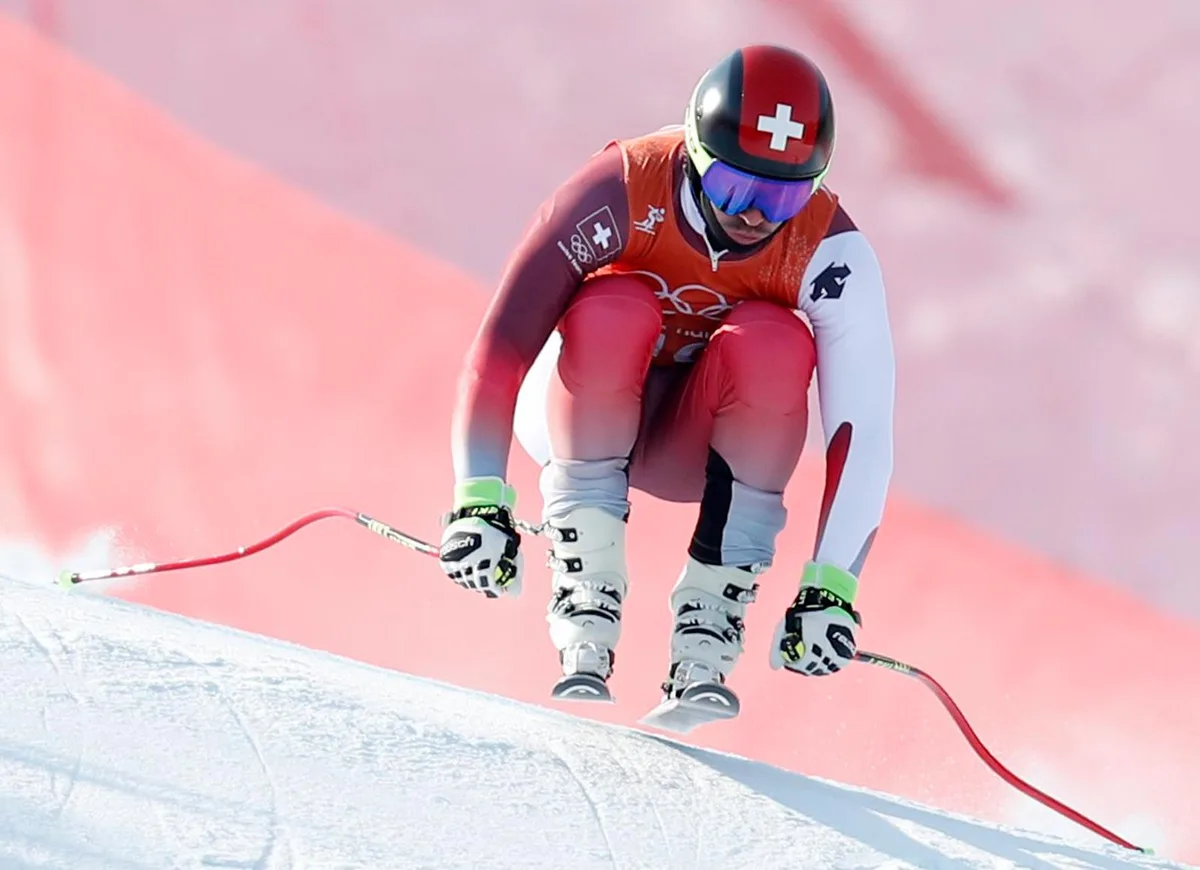 06504433_preview Gilles Roulin im ersten Abfahrtstraining. (Foto: Keystone), Der Oberländer Speed-Spezialist Roulin verlor fast 2,5 Sekunden im ersten Training. (Foto: Keystone)