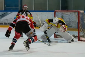 sport_05102019_eishockey_pif-16_preview Vikings' Peter Hofer gegen EVDN-Goalie Luca Forrer., Auch Yves Rüegg setzte einige Akzente für die Vikings.