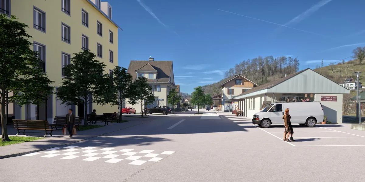 bahnhofstrasse_von_osten_vorschau_002_preview Tempo 20: So wird es beim Bahnhof Kollbrunn bald aussehen.