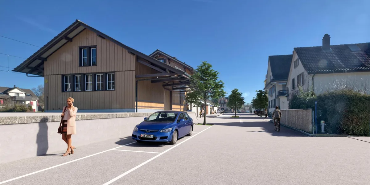 bahnhofstrasse_von_westen_vorschau_002_preview Auf dem Bahnhofplatz in Kollbrunn haben Fussgänger künftig Vortritt und es herrscht Tempo 20.