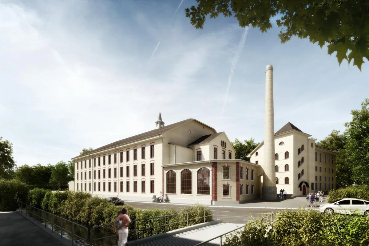 Die ehemalige Spinnerei Floos eingangs Wetzikon wird nun umfassend saniert.  , Die Karte zeigt rot eingezeichnet das Floos-Areal, das der Hiag gehört.