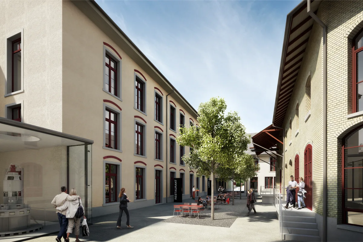 Der Innenhof des Fabrikensembles Floos wird auch neu gestaltet. (Visualisierung: PD)