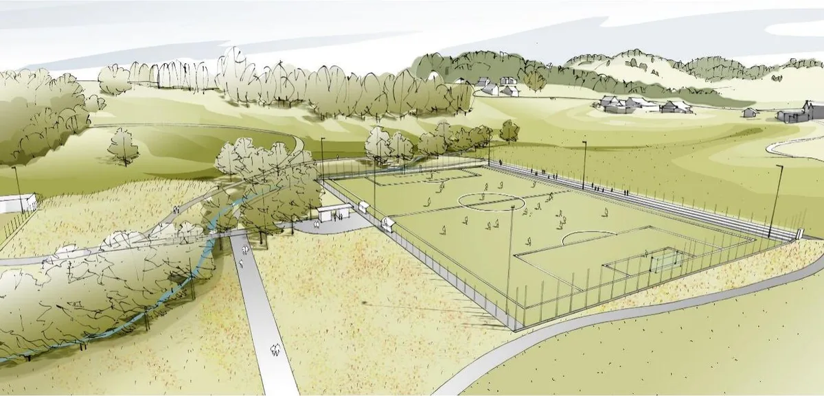 visualisierung_sportplatz_preview So soll der neue Kunstrasenplatz Neuhus in Wald aussehen., Der neue Kunstrasenplatz soll mit 100 mal 64 Metern erheblich grösser werden, was eine breitere Nutzung des Platzes erlaubt.