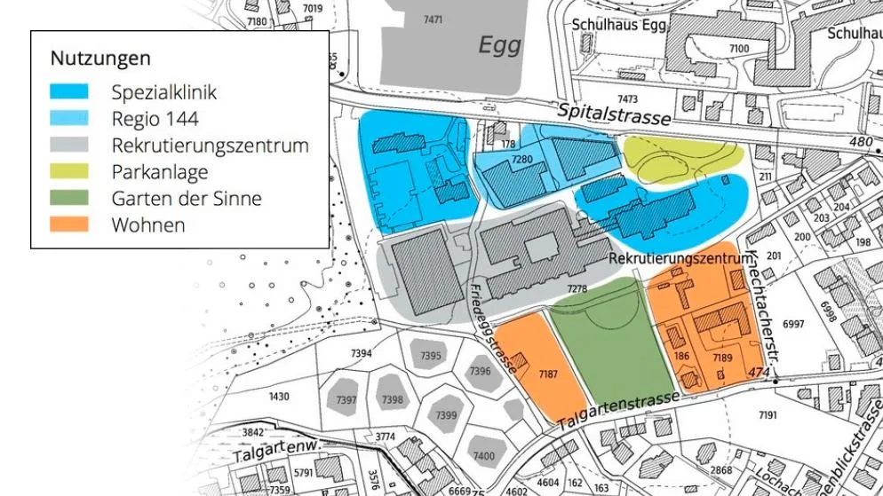 So soll sich das Areal des ehemaligen Kreisspitals gemäss dem Raumentwicklungskonzept der Gemeinde Rüti dereinst entwicklen.