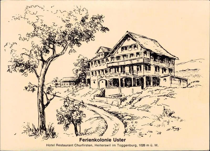 Eine Postkarte der Ferienkolonie Uster in Heiterswil ob Wattwil.