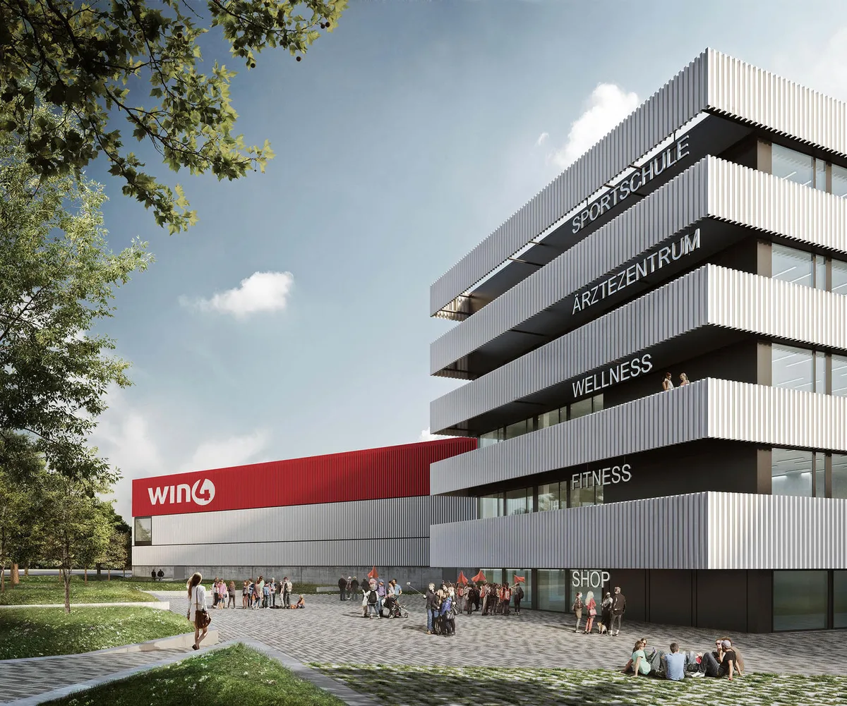 win4_gebaeudebeschriftung_01_kk So soll die Arena aussehen, wenn sie 2018 eröffnet wird. (Bild: zvg)