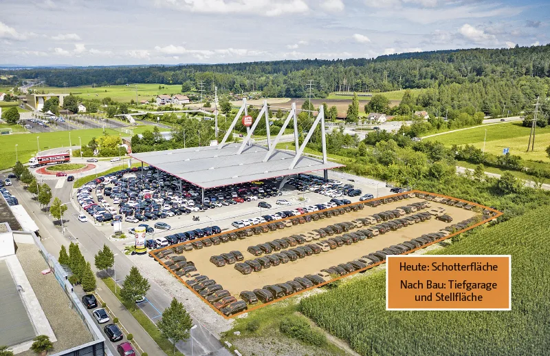 1008_autodiscount_uster_visu_andi Am neuen Standort im Mühleholz in Uster bei der Autobahnausfahrt Uster Nord, hat die Auto Discount Uster AG bereits drei Mal ein Baugesuch eingereicht (Bild: Fabio Meier/ Visualisierung: Andreas Steiner)
