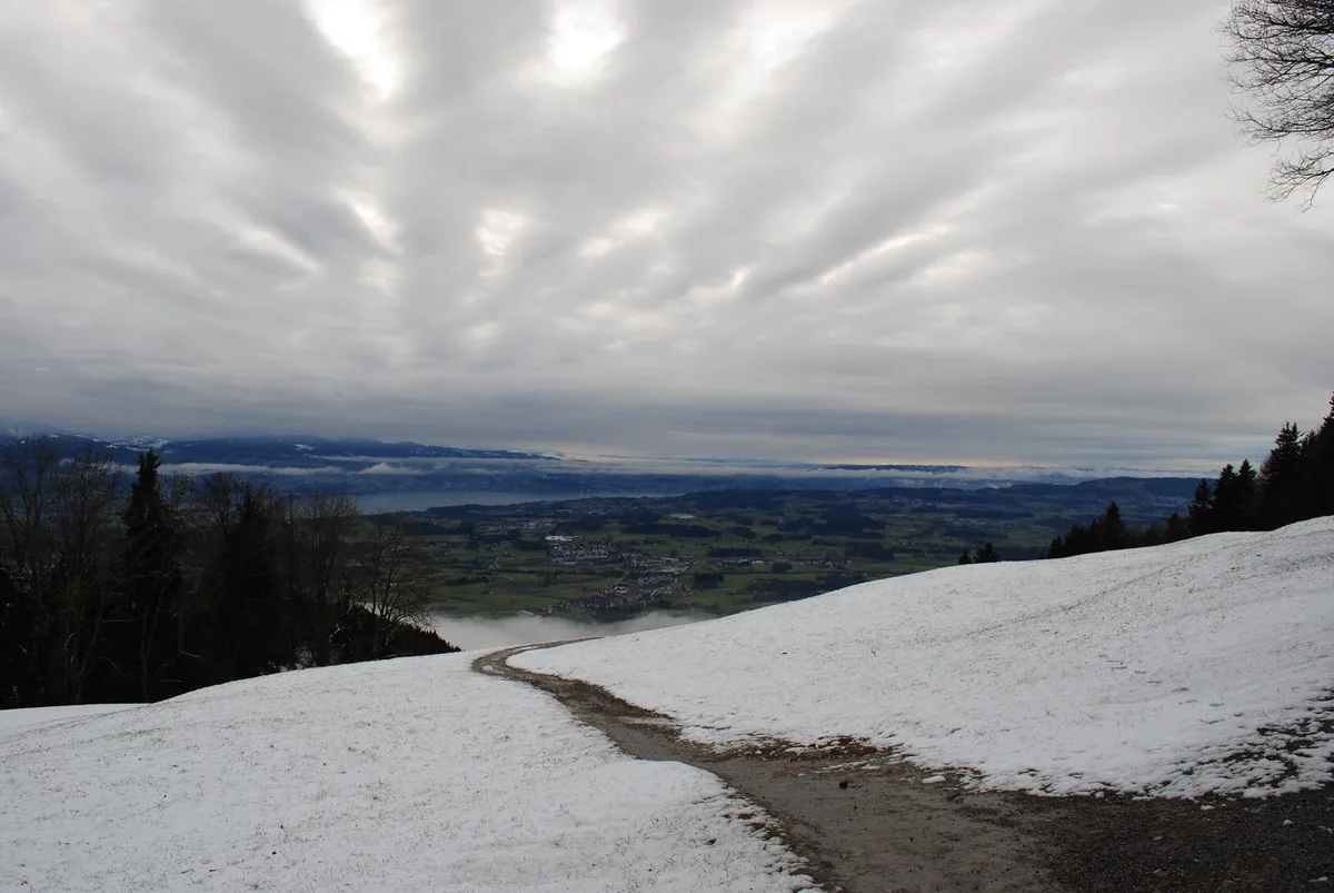 dsc_0860 Am Morgen Samstag dürften di ehöher gelegenen Gebiet in der Region für längere Zeit schneebedeckt sein, so wie im Bild die Wiese unterhalb von Bachtel Kulm. (Archivbild: Manuel Reimann)