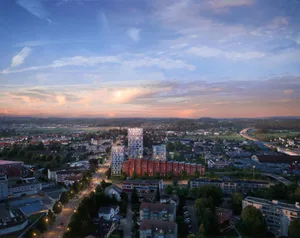 visualisierung_bruettisellertor_300dpi Das Richtprojekt «Brüttiseller Tor» mit 190 Wohnungen. , Im blauen Bereich darf 80 Meter hoch gebaut werden, im roten 40 Meter., Auf diesem Grundstück soll das «Brüttiseller Tor» erstellt werden., Auch diese beiden Gebäude liegen in der Zone, in welcher der Gemeinderat künftig 80 Meter hohe Gebäude erlauben will.