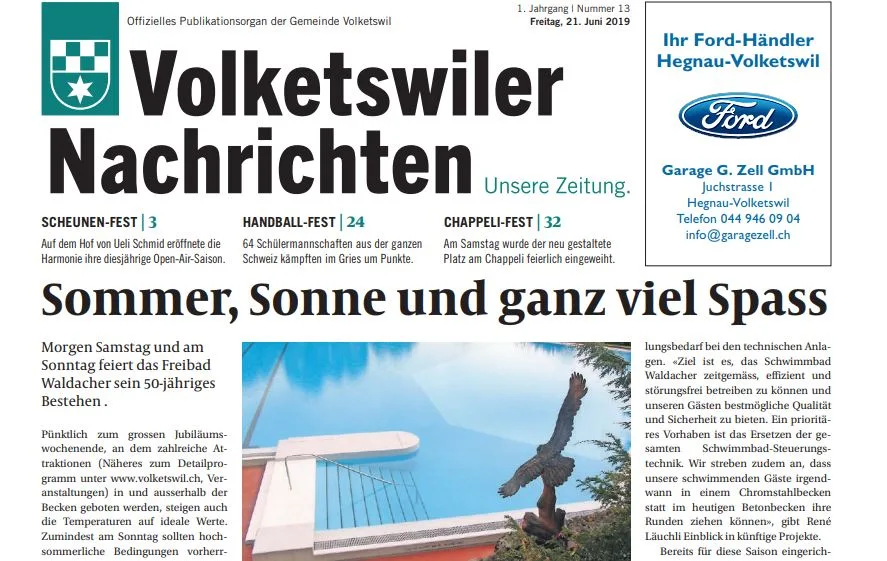 vona Seit gut einem Jahr das neue amtliche Publikationsorgan der Gemeinde Volketswil: Die «Volketswiler Nachrichten».