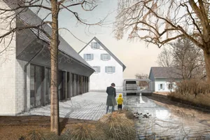 gr2 Der Neubau (links) soll gleich neben dem historischen Ensemble Obere Mühle (Mitte) und Senfmühle (rechts) zu stehen kommen., Das Erscheinungsbild des Gebäudes sei «Geschmacksache», war in der Debatte wiederholt zu hören., Blumiger Empfang für die Ratsmitglieder im katholischen Pfarreizentrum Leepünt., Fast wie an einer Gemeindeversammlung: Das zahlreiche Publikum verfolgt gespannt den Verlauf der Ratssitzung.
