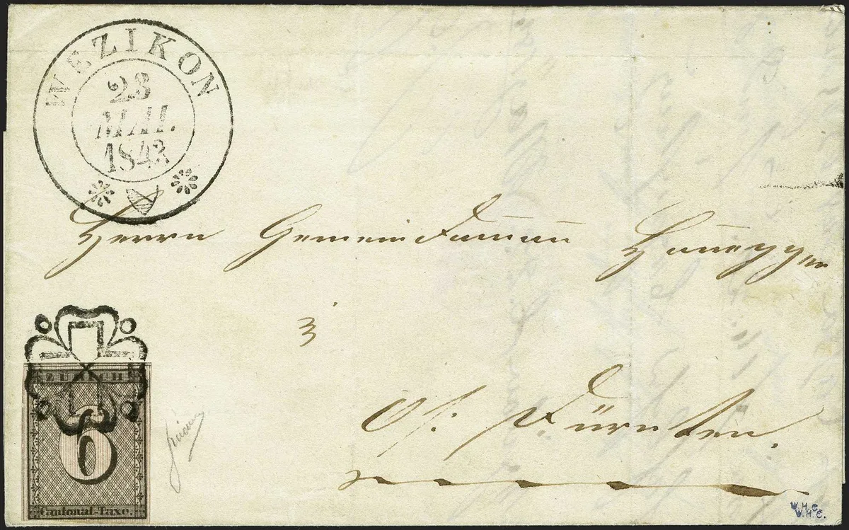 18_7004_1 Von Wetzikon nach Dürnten ging dieser Brief am 23. Mai 1843.
