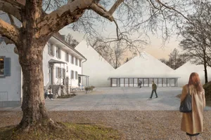 01_aussen_preview_4 Jetzt wird es Realität: das Mehrzweckgebäude neben dem bestehenden Hauptgebäude des Kulturzentrums Obere Mühle., Terrasse am alten Glattkanal mit Zugang zum Veranstaltungssaal., Die Kritiker, die sich um das Ortsbild sorgen, mussten eine Niederlage einstecken. Im Bild die Obere Mühle. , Blick aus dem Probelokal ins Foyer und in den Saal., Der Saal mit Bankettbestuhlung. , Das Foyer mit offenen Falttüren zum Veranstaltungssaal.