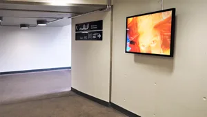 uster_kunstinstallation_zhdk_agy_3 Verschiedene Videos und Bilder werden auf dem Bildschirm in der Unterführung des Ustermer Bahnhofs gezeigt., Es handelt sich um ein Kunstprojekts «Art Blanche» der Zürcher Hochschule der Künste (ZHdK) und den SBB.