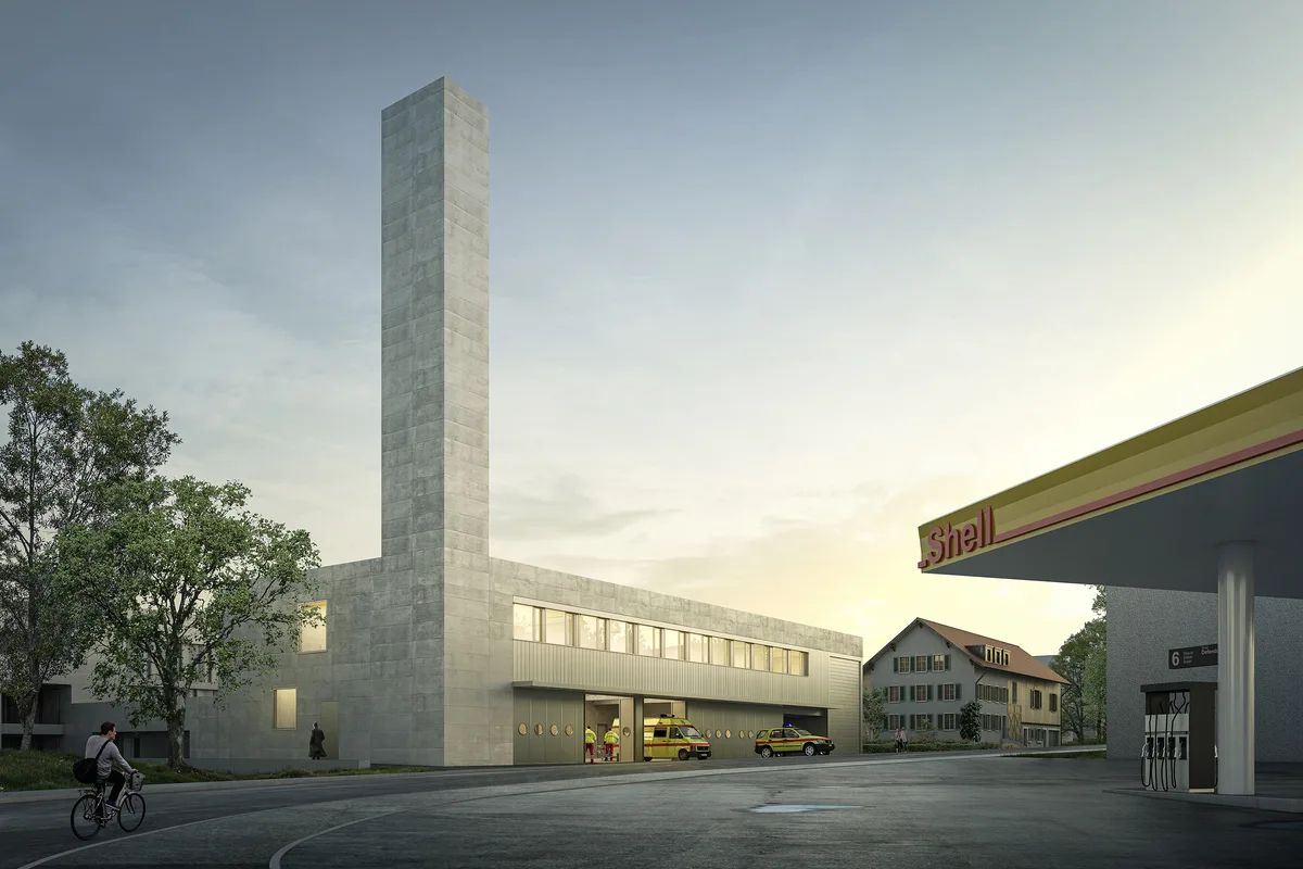 visualisierung_gebaeude_an_der_feldhofstrasse_rettungsdienst_energizentrale Wird zuerst gebaut: Das Gebäude für den Rettungsdienst sowie die neue Energiezentrale des Wärmeverbunds Uster Nord.