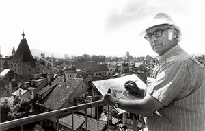 der_zeichner_godi_leiser_bei_der_arbeit_in_der_altstadt_zuerichs_2 Der Zeichner Godi Leiser bei der Arbeit in Zürichs Altstadt.