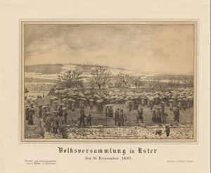 volksversammlung_in_uster_15-_dezember_1867 1867 strömten in Uster wie schon 1830 Tausende zusammen, um mehr Rechte einzufordern - und die Gründung einer Kantonalbank., Die ZKB – im Bild die Filiale in Dübendorf – feiert dieses Jahr ihr 150-Jahr-Jubiläum., ZKB-Chef Martin Scholl wird am diesjährigen Ustertag als Hauptredner auftreten.