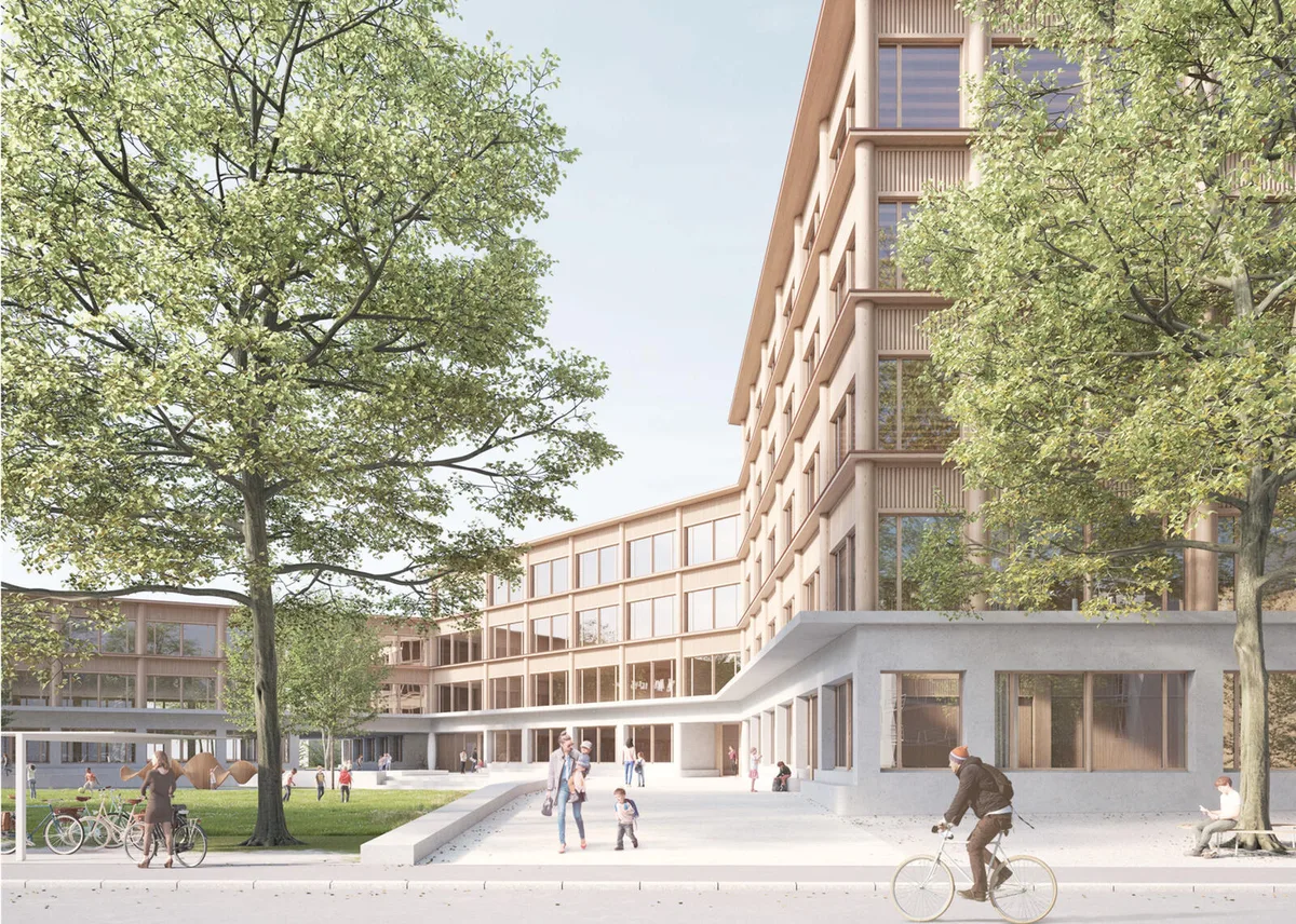 Das neue Primarschulhaus wird das zweitgrösste in Dübendorf – sofern das Projekt genehmigt wird., Schulpräsidentin Susanne Hänni lobt die gute Einbindung ins Quartier. , Das Schulhaus Birchlen wurde 1960 erbaut.
