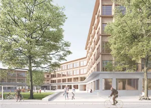 12122020_der-geheime-garten1neuuuuu_pd Das neue Primarschulhaus wird das zweitgrösste in Dübendorf – sofern das Projekt genehmigt wird., Schulpräsidentin Susanne Hänni lobt die gute Einbindung ins Quartier. , Das Schulhaus Birchlen wurde 1960 erbaut.