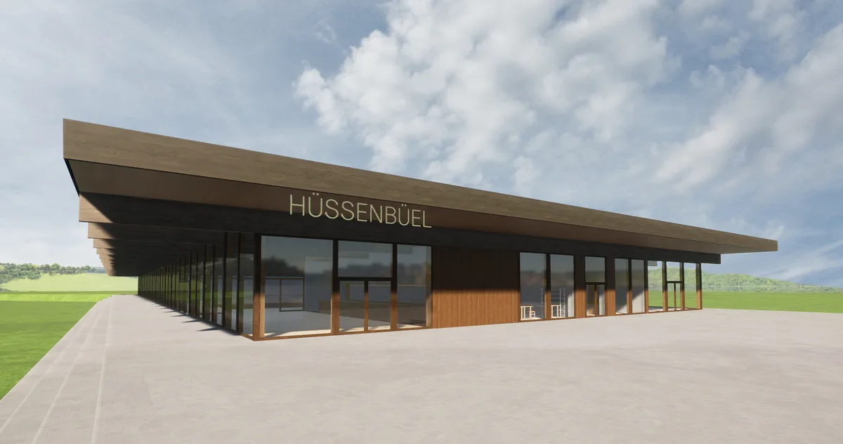 hinwil_beschriftung19467 Die neue Dreifachsporthalle Hüssenbüel wird die modernste der Gemeinde Hinwil., Die gesamte Anlage wird erneuert. Unter anderem wird ein Kunstrasenfeld realisiert.