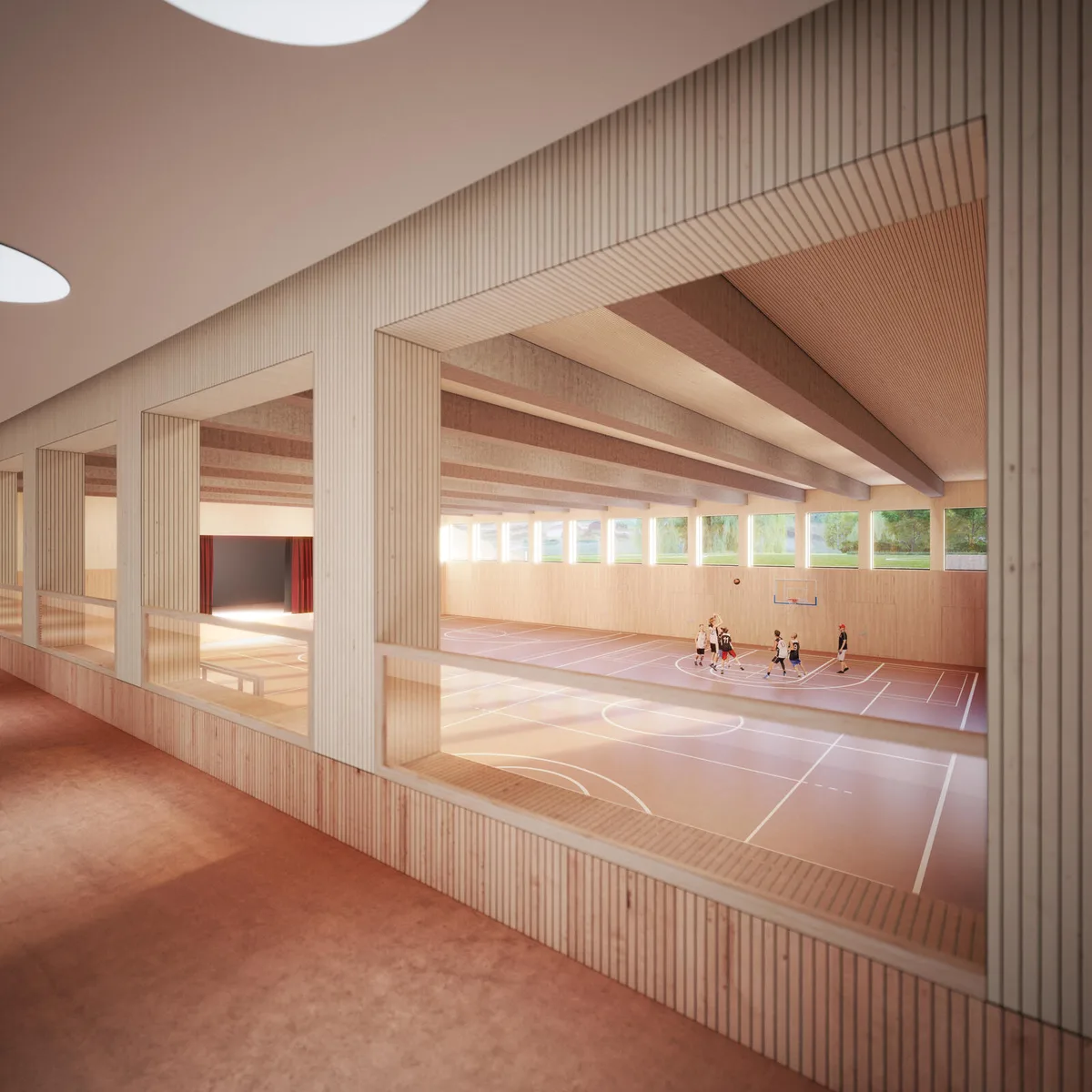 tribuene_mehrzweckhalle_1 Die neue Halle wird grösser als die bisherige. Ein Vorteil für alle Vereine., Ob Turnverein, Fussballclub oder Unihockeyverein: Sie alle profitieren vom Neubau., Die neue Halle von aussen. Entgegen dem Wunsch des FC spielen die Fussballer im Vordergrund aber nicht auf Kunstrasen.