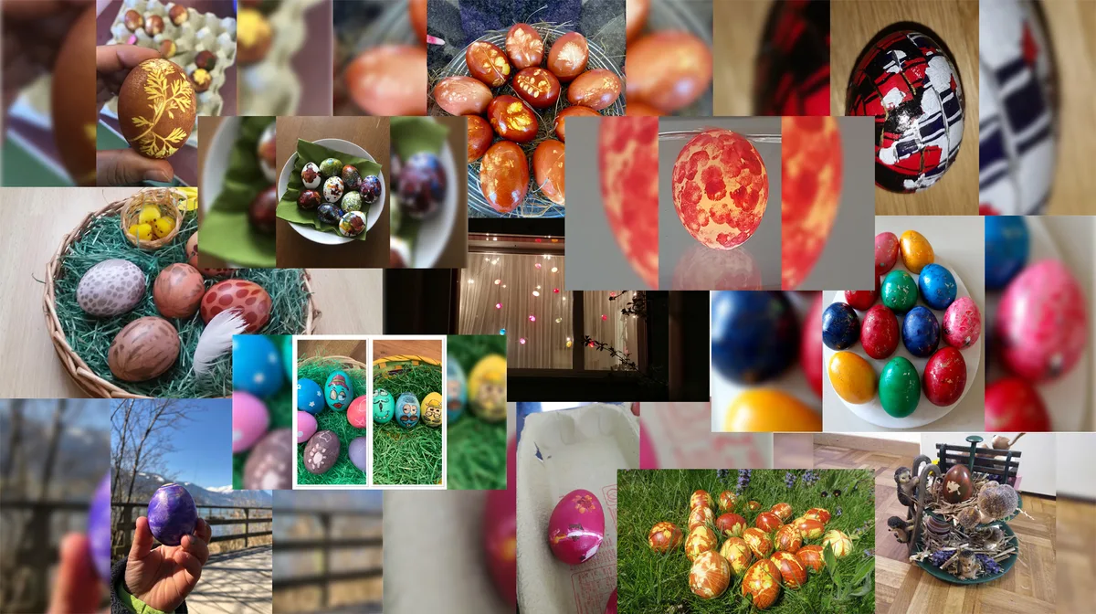 ostereier Klicken Sie sich durch die Auswahl und wählen Sie das schönste Osterei., Die ganze Farbpalette., Künstlerisch ausgetobt., Violettes Ei auf Ausflug., Ein kunstvolles Osternest., Die Natur auf dem Ei wiedergespiegelt., Kunterbunter Osterteller., Ein Ei, das Licht bringt., Frisch in die Wiese gelegt., Eier-Lichterkette., Kleine Gesichter, die Freude bereiten., Bunt und eingebettet ins Nest., Es leuchtet in Pink., Hübsche Brauntöne.