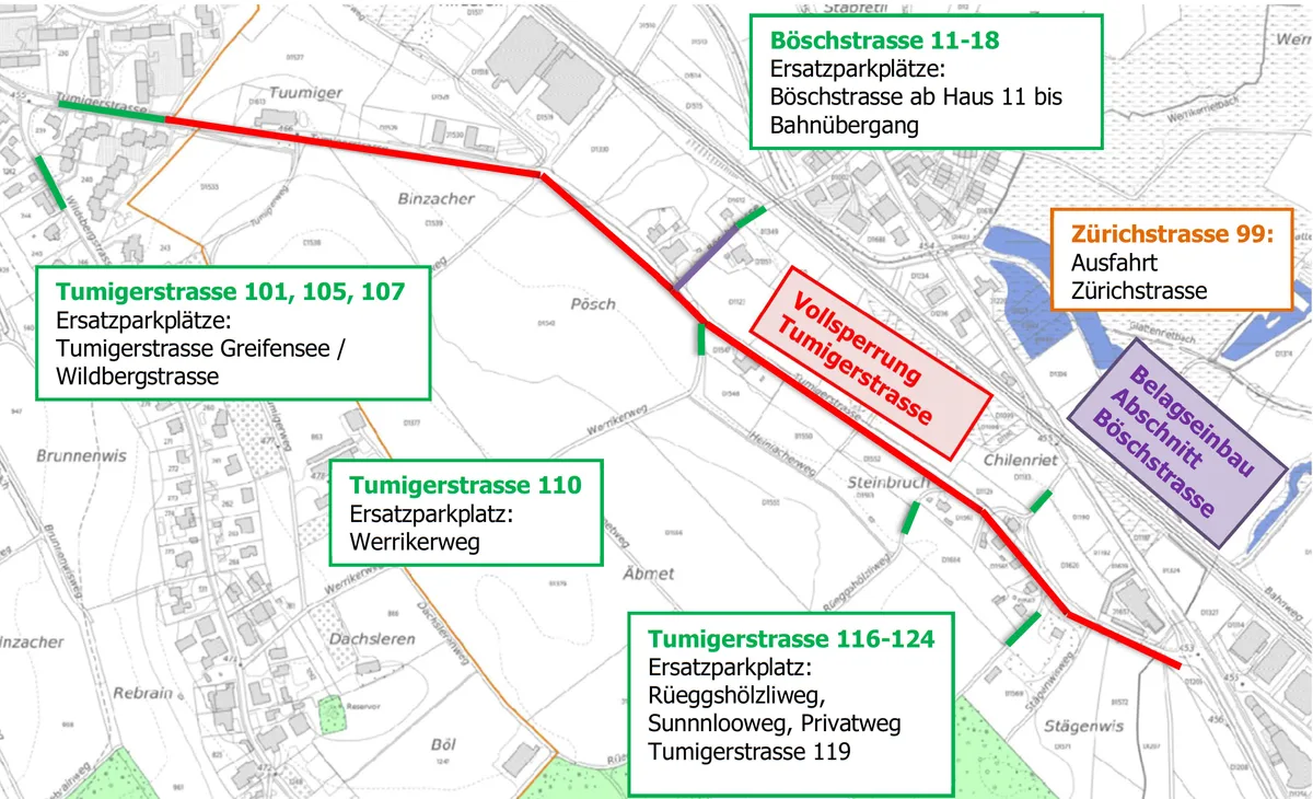 skizze_tumigerstrasse_20210521 Zwecks Sanierungsarbeiten auf der Tumigerstrasse wird diese am letzten Mai-Wochenende gesperrt - sofern das Wetter mitspielt.