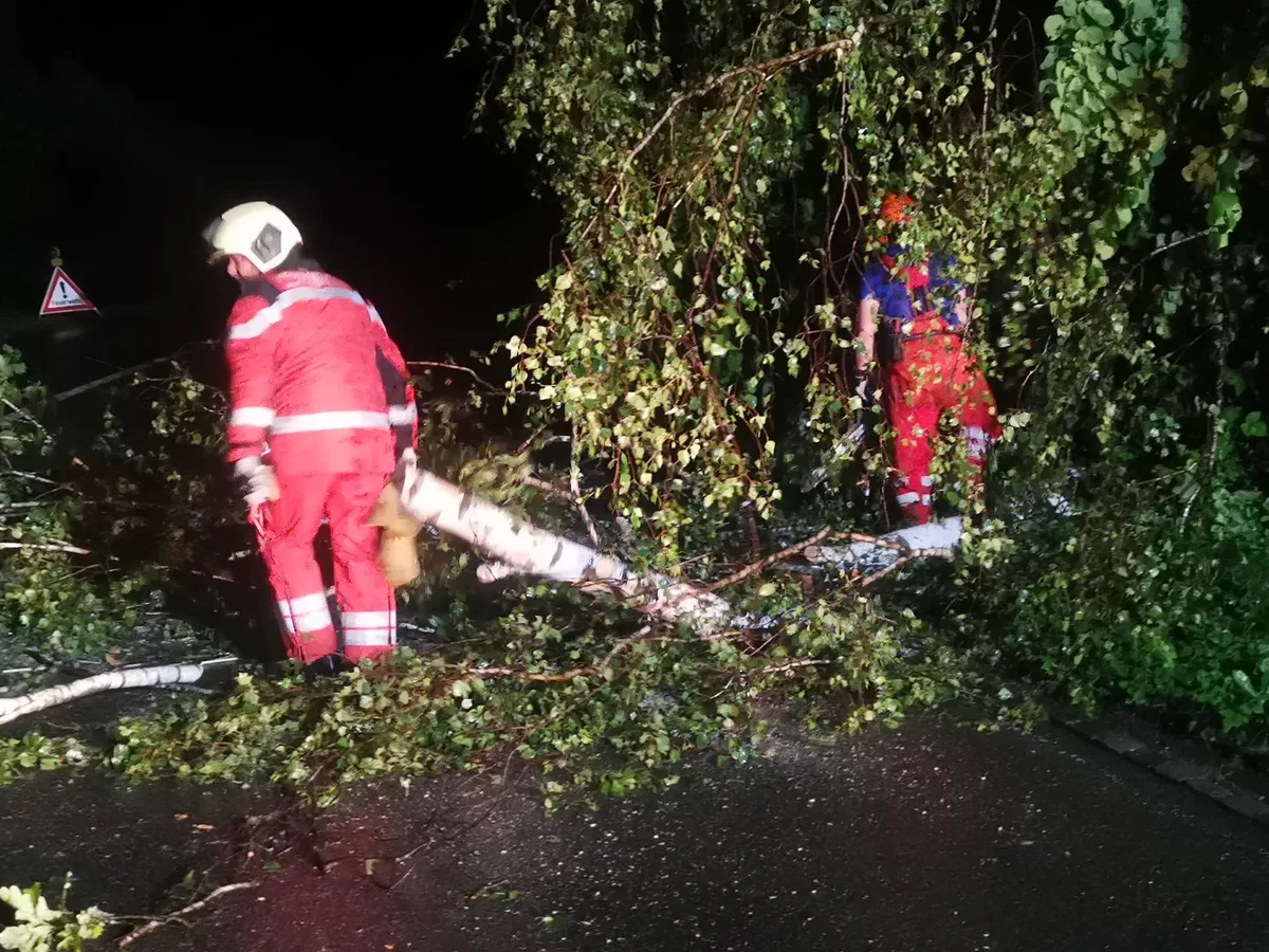 e6jbybmwqauhbrh Ein unruhige Nacht für die Feuerwehr Dübendorf-Wangen-Brüttisellen., Ab 2 Uhr waren 30 Feuerwehrleute im Einsatz..., ... um umgestürzte Bäume von den Strassen zu entfernen.