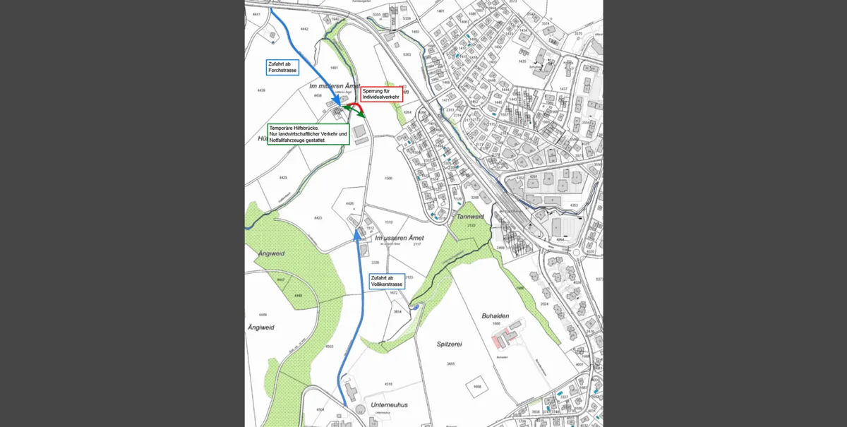 sperrung_vollikerstrasse Aufgrund einer Sanierung des Vollikerbachdurchlasses in Esslingen wird der Verkehr während rund drei Wochen umgeleitet.