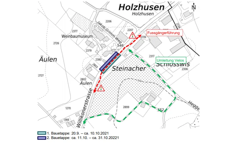 bushaltestelle_grueningen_1 Fussgänger und Velofahrer werden umgeleitet.