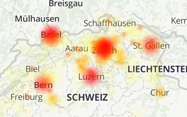 alle Auch im Einzugsgebiet von Zürich wurden zahlreiche Störungen gemeldet.