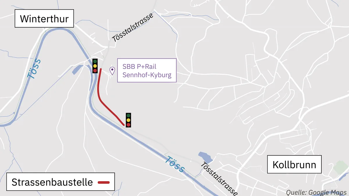 20211028-kollbrunn-winterthur-web_0 Bis Mitte Dezember wird entlang der Tösstalstrasse im rot markierten Abschnitt gebaut.
