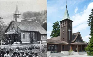 st-_antonius_freher_und_heute Die St. Antoniuskirche in Egg gibt es nun seit genau 100 Jahren., Im Verlauf dieser 100 Jahre wurde die Kirche zum bedeutendsten Wallfahrtsort im Kanton., Noch heute finden darin jeden Dienstag Pilgermessen statt., Die Kirche ist dem Heiligen Antonius geweiht., Zahlreiche Gläubige suchten und fanden in der Kirche Heilung, wie diese Dankestafeln bezeugen., Die Kirche wurde zwar mit bescheidenen Mitteln aus Holz gebaut, ist aber dennoch reich geschmückt.