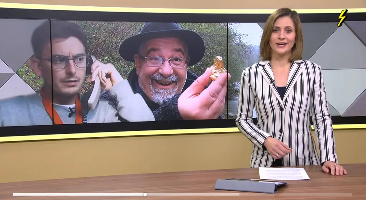 nugget6 Tele Top hat in den Sonntags-News die Kollegen von Izzy entlarvt., Diese steckten hinter dem vermeintlichen Goldfund von Hobby-Goldwäscher Andreas Meinecke vom vergangenen Mai., Cedric Schild, Journalist bei Izzy, gestand den Schwindel in einem kürzlich veröffentlichten Youtube-Video.