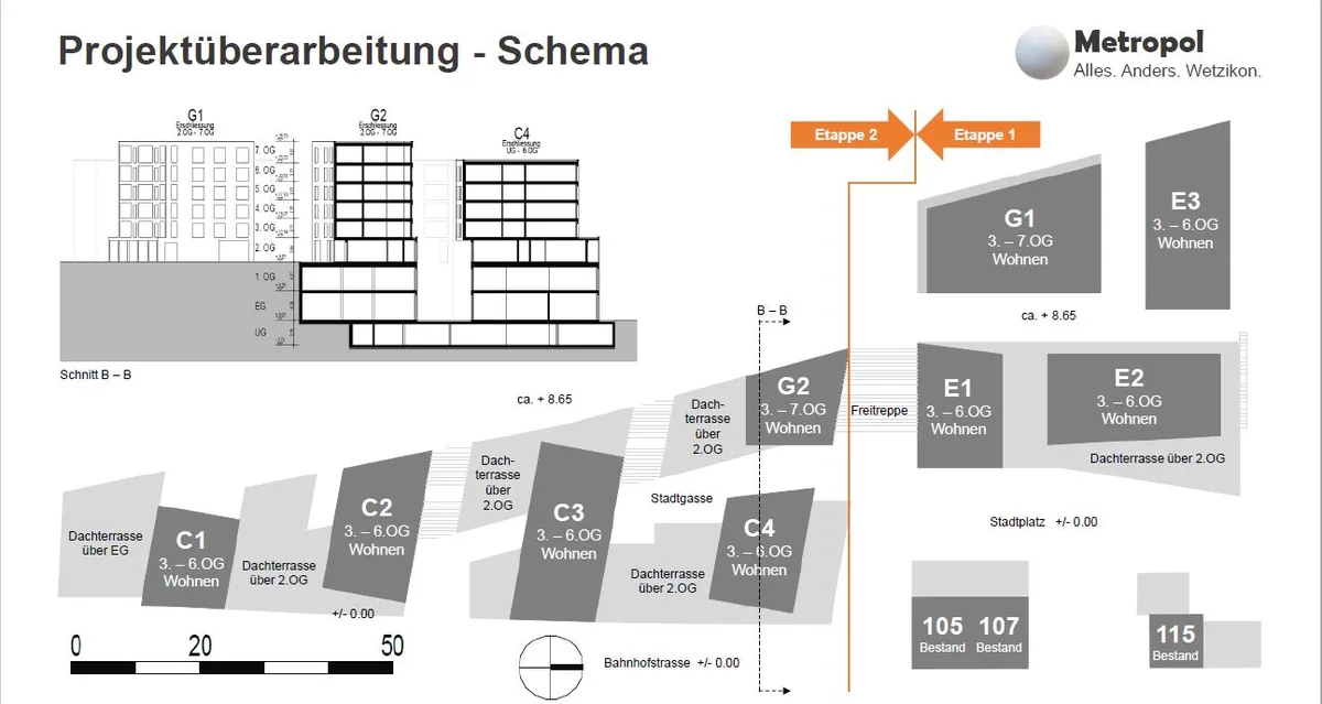 Der Baupläne der Zentrumsüberbauung Metropol sind zu sehen.