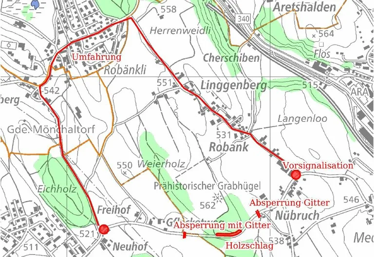 Karte von Wetzikon zeigt die Umfahrung der Bertschikerstrasse im Januar. 