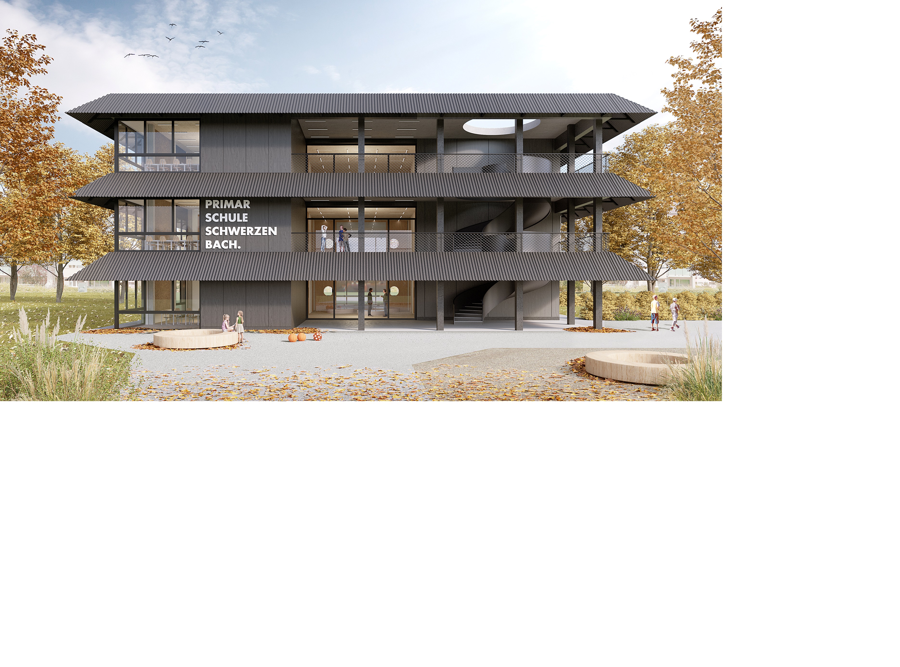 Das ist die Vorderansicht des geplanten Neubaus Primarschule Schwerzenbach.