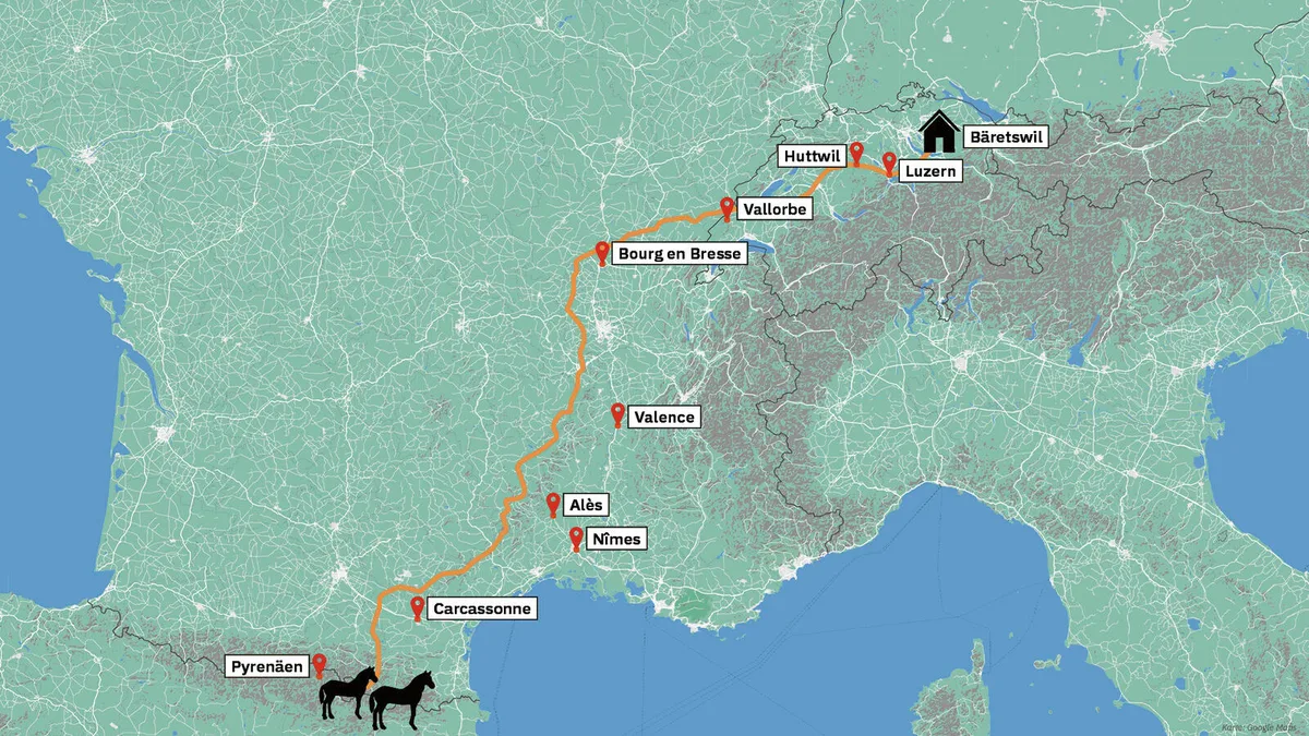 Route von Katalunien nach Bäretswil der Wanderreiter 