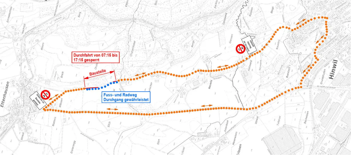 Die Grafik zeigt das Verkehrsregime von Ettenhausen über Hinwil.