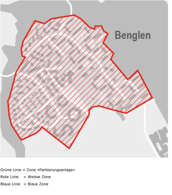 Im Ortsteil Benglen wird es nur noch sogenannte «Weisse Zonen» zum Parkieren geben.