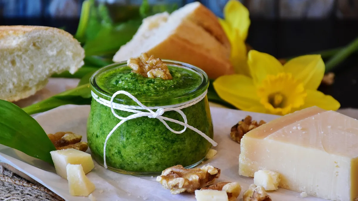 baerlauchpesto Bärlauchpesto ist von der Frühlings-Speisekarte nicht wegzudenken - und passt zu allem., Bärlauch spriesst im Frühling und darf gesammelt werden. Er verbreitet den typischen Knoblauch-Geruch., Er sieht dem giftigen Maiglöckchen sehr ähnlich. Sie unterscheiden sich aber an Stiel, Blüte und Geruch., Die Herbstzeitlose blüht zwar erst im Herbst, jedoch spriessen ihre giftigen Blätter bereits im Frühling – Verwechslungsgefahr!