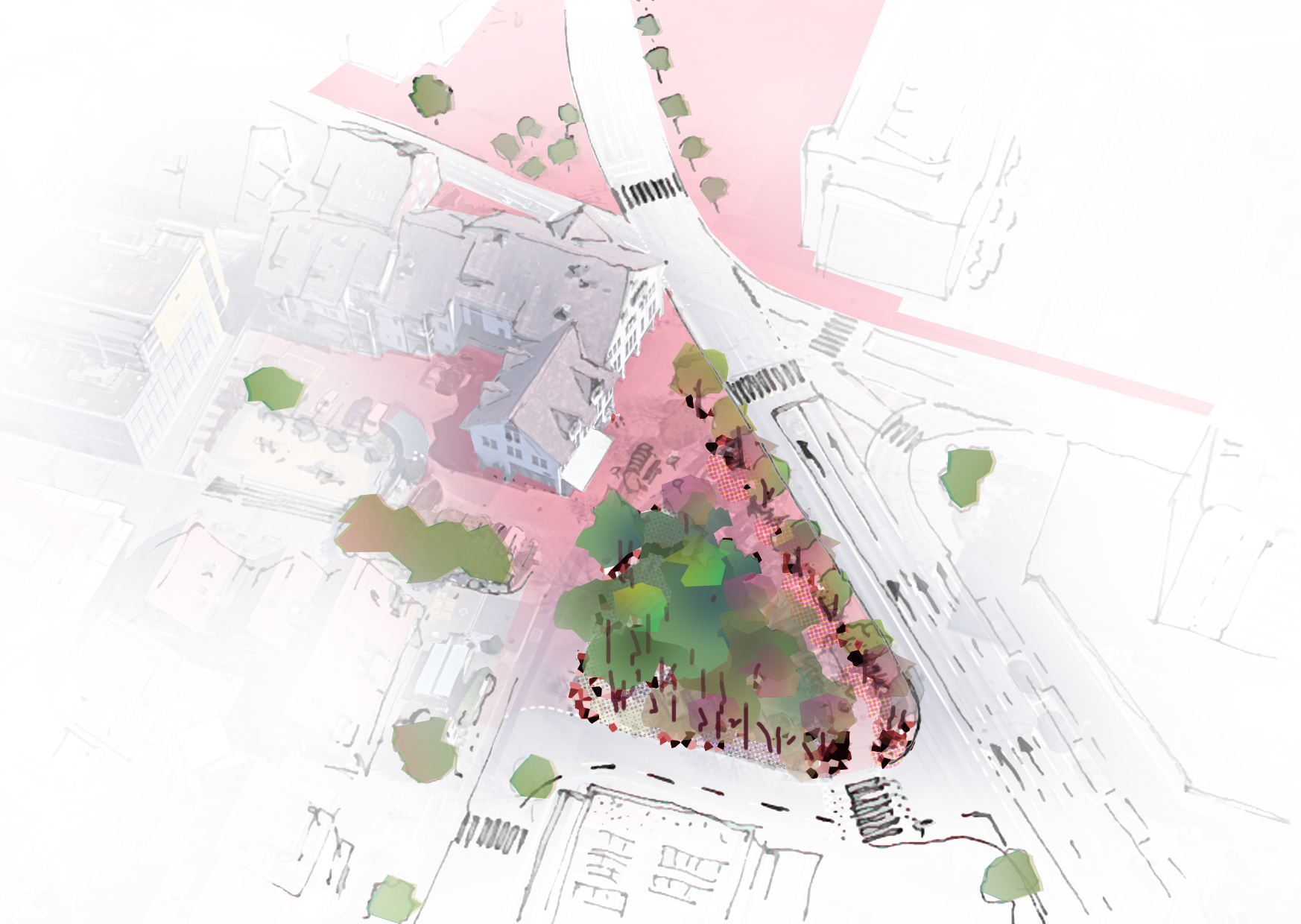 Zeichnung  resp mögliche Projektidee eines Parks im Zentrum