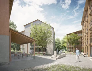 https-zueriost-ch-sites-default-files-media-2022-04-11-luppmenpark_6_visualisierung_dorfplatz_als_begegnungsort-jpg So könnte es auf dem Areal des Luppmenparks in Hittnau in wenigen Jahren aussehen.