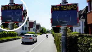 https-zueriost-ch-sites-default-files-media-2022-05-06-20220506-bildkombo-tempomessgeraet-jpg Speedy spinnt., Der freundliche Speedy: Schenkt selbst denjenigen ein Lächeln..., ... die in der 30er-Zone zu schnell unterwegs sind.