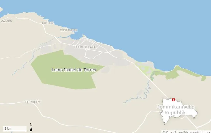 Ein Kartenausschnitt des Gebietes. Es ist in Grün- und Grautönen gehalten.