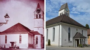 20220610-bildkombo-kirche-bauma_0 Die Baumer Kirche 1900 und 2019: Damit das ganze Ortsbild von heute festgehalten wird, sucht das Chronikarchiv Fotografen., Walter Ledermann, der Leiter des Chronikarchivs, ist zuversichtlich, dass sich genügend Personen melden., Viele Fotos im Archiv stammen vom Chronisten Walter Sprenger (links). Hier auf einer Aufnahme von 2012 mit Walter Ledermann.
