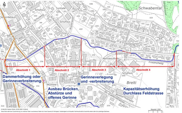 Auf dem Foto sieht man einen Plan mit den Hochwasserschutzmassnahmen beim Chämibach. 