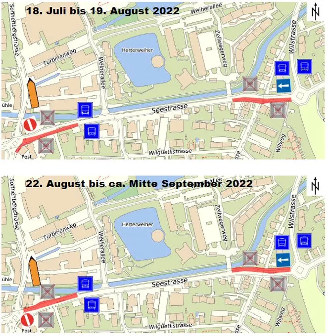 Die Sperrung der Esslingerstrasse soll rund drei Wochen dauern. (Plan: zvg)