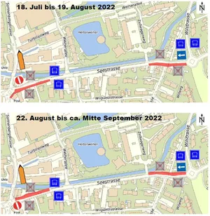 sperrung Die Sperrung der Esslingerstrasse soll rund drei Wochen dauern. (Plan: zvg)